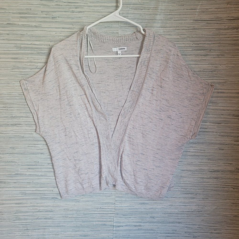 Sonoma Womens Short Sleeve Sweater Cardigan Gray Petite Large